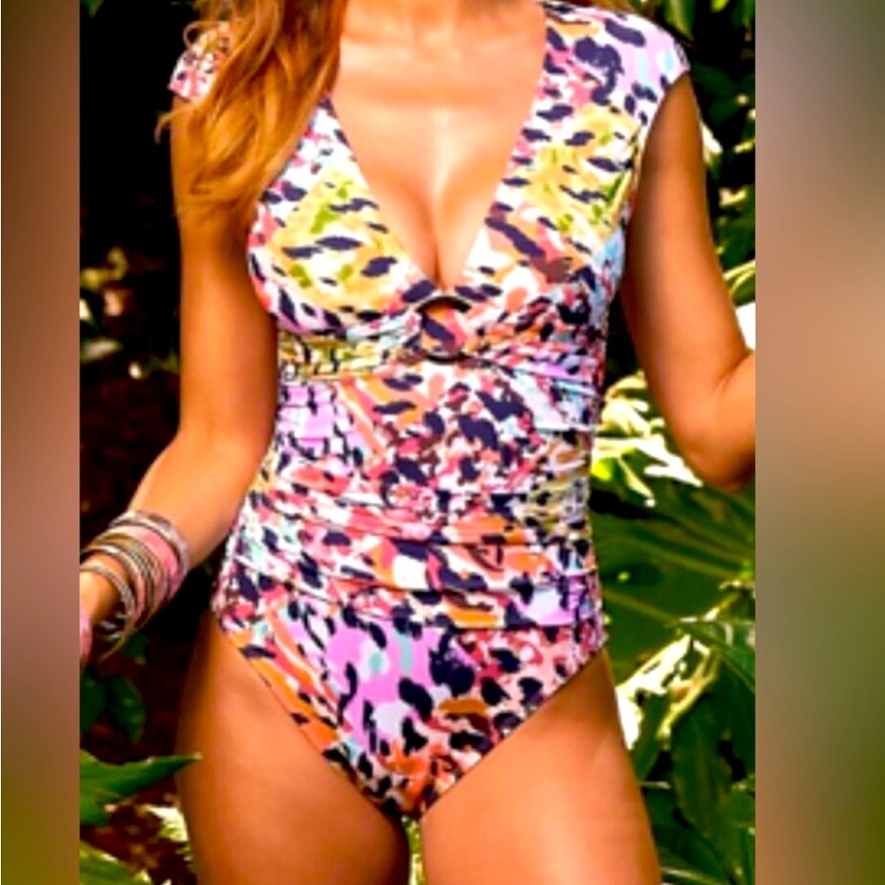 Bleu Rod Beattie One Piece Swimsuit Party Animal cap sleeve Tummy Control 12 - Picture 7 of 12